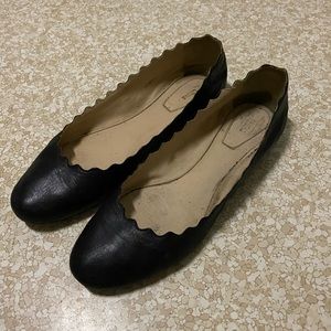Chloe Lauren Black Scalloped Ballet Flats 39 8.5